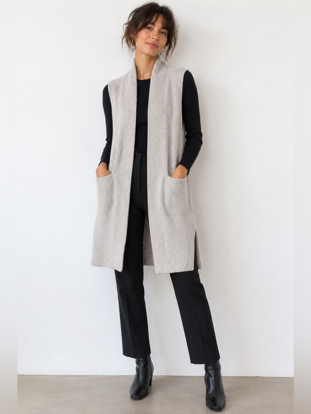 Wilfred Aritza 100% Merino Wool Long Knit Vest Cardigan Grey Size M